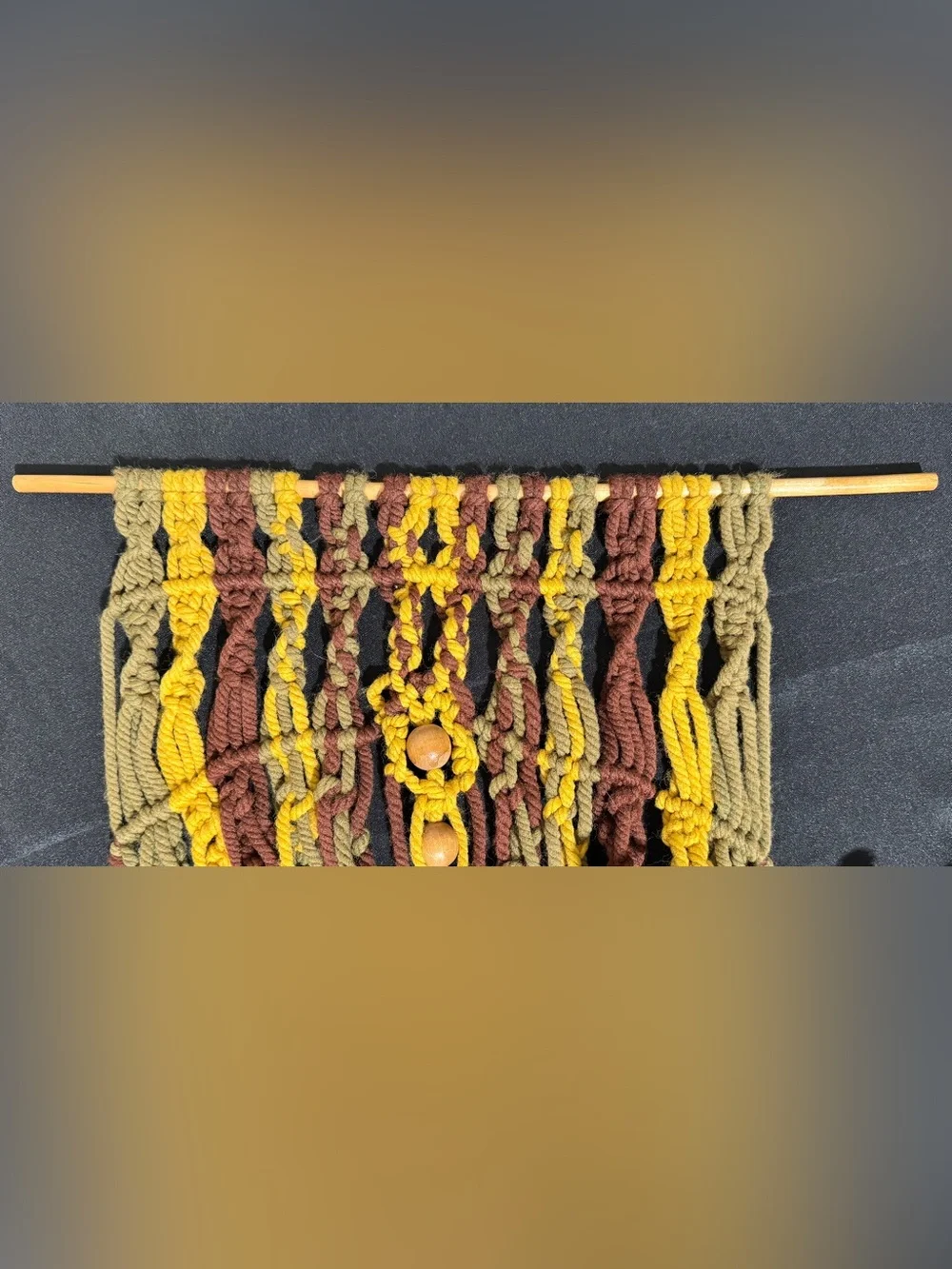 Vintage Handmade Macrame Wall Hanging 18” x 78” Hippie Boho Chic Brown 1970s